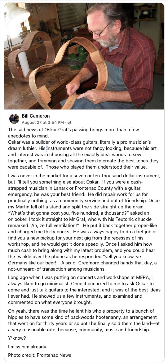 Tribute from Bill Cameron (Facebook)