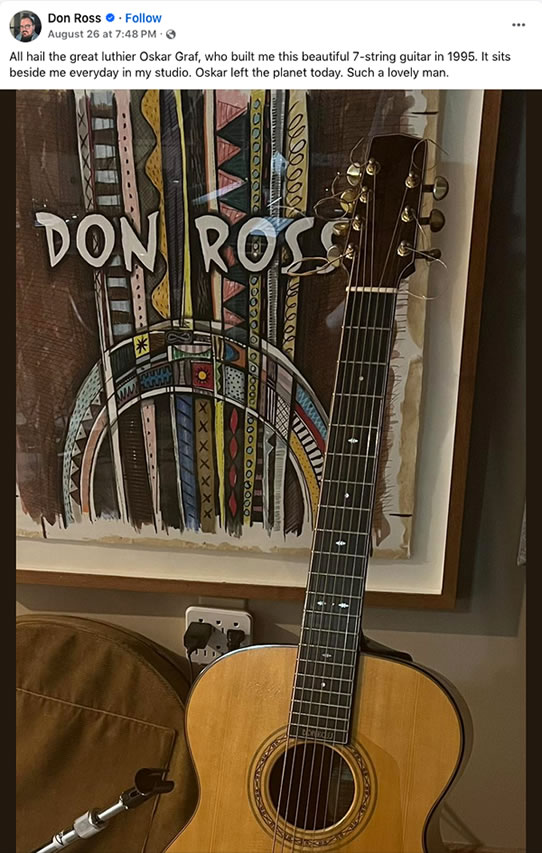 Tribute from Don Ross (Facebook)