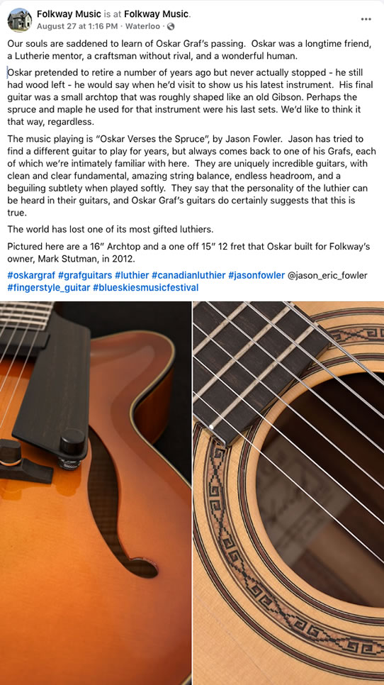 Tribute from Folkway Music (Facebook)